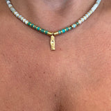 Silver- Turquoise and Amazonite Disc Beaded Sterling Silver Necklace