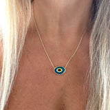 Silver - Glass blown Eye Shape Eye of Protection adjustable Necklace