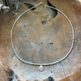 Silver- Rose Quartz Beaded Sterling Silver Necklace with Rose Quartz Pendant