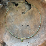 Silver- Peridot Beaded Sterling Silver Necklace with Peridot Pendant