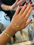 Silver - Crescent Moon Adjustable Cubic Zircon Ring Bracelet