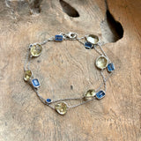 Silver- Blue Kynite and Yellow Topaz Sterling Silver Necklace