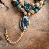 Apatite, Picture Jasper & Rutilated Quartz Mala with Apatite Guru Bead