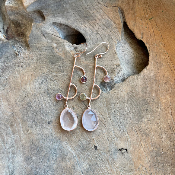 Silver - Watermelon Tourmaline and Rose Quartz Sterling Silver Earrings