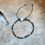 Silver - Black Onyx Adjustable Beaded Bracelet
