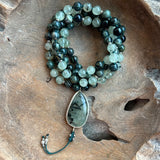 Prehnite & Kambaba Jasper Mala with Prehnite Guru Bead