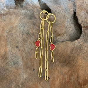 Silver - Paperclip Red Heart Earrings