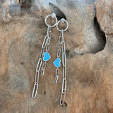 Silver - Paperclip Blue Heart Earrings