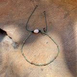 Silver - Green Amethyst Adjustable Beaded Bracelet