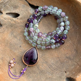 Fluorite and Amethyst Mala with Fluorite Guru Bead