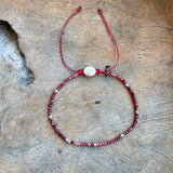 Silver - Pink tourmaline Adjustable Beaded Bracelet