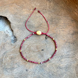 Silver - Pink tourmaline Adjustable Beaded Bracelet