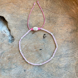 Silver - Rose Quartz Adjustable Beaded Bracelet