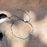 Silver - Green Amethyst Adjustable Beaded Bracelet