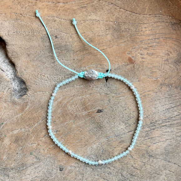 Silver - Aquamarine Adjustable Beaded Bracelet