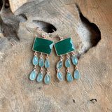 Silver - Chalcedony and Green Onyx Earrings