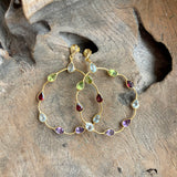 Silver - Citrine , Green Amethyst, Peridot, Garnet, Aquamarine and Amethyst Earrings