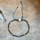 Silver - Black Onyx Adjustable Beaded Bracelet