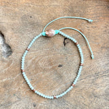 Silver - Aquamarine Adjustable Beaded Bracelet