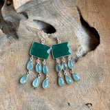 Silver - Chalcedony and Green Onyx Earrings
