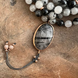 Tourmalinated Quartz One of a Kind Mala with Tourmalinated Quartz Guru Bead