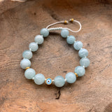 Aquamarine with Eye of Protection Adjustable Beaded Bracelet
