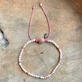 Silver - Pink Opal Adjustable Beaded Bracelet