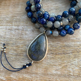 Blue Kyanite Mala with Labradorite Guru Bead
