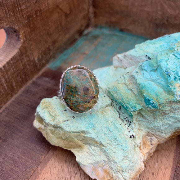 Oval Chrysocolla Ring in Silver
