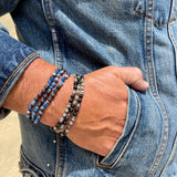Hematite, Matte Black Onyx and Labradorite Adjustable Mala with Labradorite Guru bead
