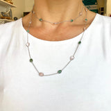 Silver- Rose Quartz and Emerald Sterling Silver Necklace