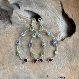 Silver - Citrine , Green Amethyst, Peridot, Garnet, Aquamarine and Amethyst Earrings