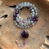 Fluorite and Amethyst Mala with Fluorite Guru Bead