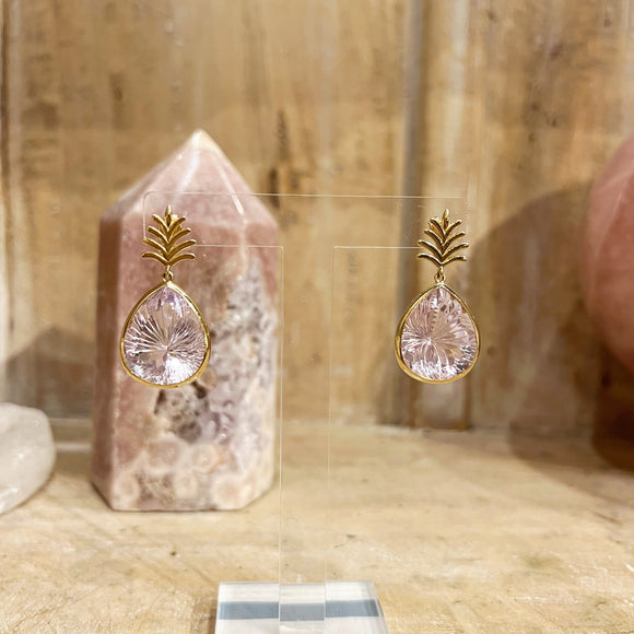 Gold- 14K Solid Gold Pink Amethyst Earrings