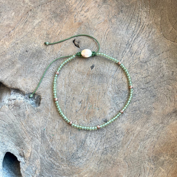 Silver - Peridot Adjustable Beaded Bracelet