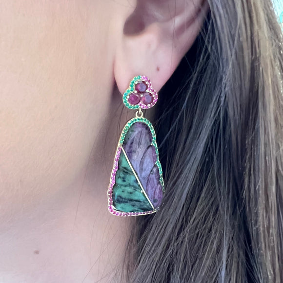 Gold- 14K Solid Gold Ruby Zoisite Earrings