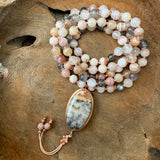 Carnelian, Labradorite and Moonstone Mala with Crazy Lace Agate Guru Bead