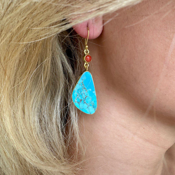 Silver - Turquoise and Coral Earrings