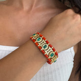 Silver - Emerald and Coral Bracelet