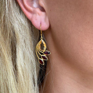 Silver - Citrine , Garnet Earrings