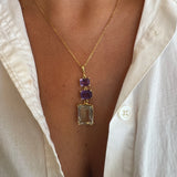 Silver - Green Amethyst and Amethyst Necklace