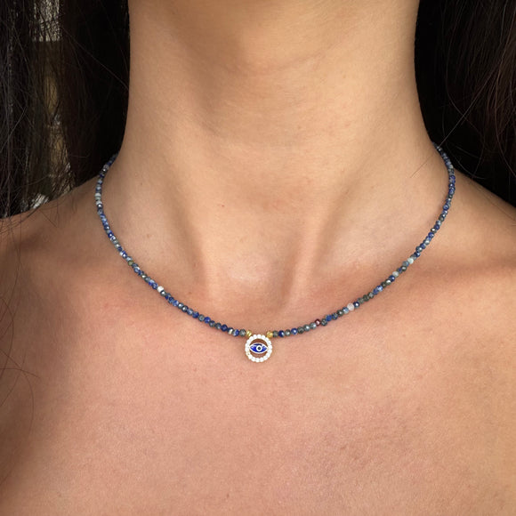 Silver - Dainty Eye of Protection Adjustable Necklace