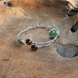 Silver - Green Aventurine and Tiger's Eye Bangle Bracelet