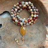 Crazy Lace Agate, Carnelian and Citrine Mala with Carnelian Guru Bead
