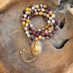 Mookaite Jasper and Citrine Mala with Polychrome Jasper Guru Bead