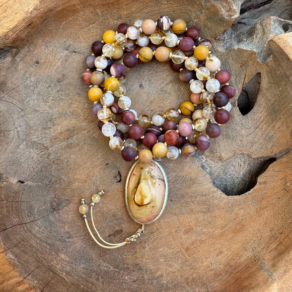 Mookaite Jasper and Citrine Mala with Polychrome Jasper Guru Bead