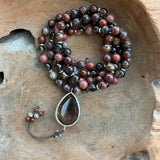Smokey Quartz, Red Jasper and Petrified Wood with Smokey Quartz Guru Bead