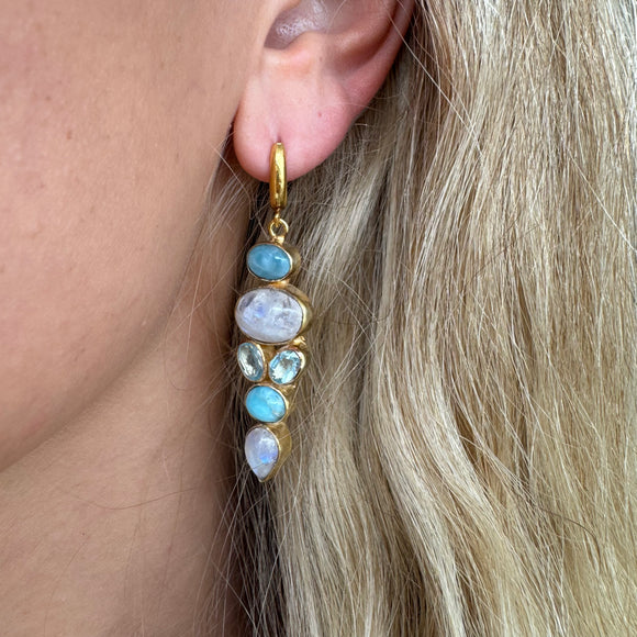 Silver - Larimar, Moonstone and Aquamarine Earrings Gold Plated