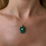 Silver- Malachite and Clear Quartz Hamsa Hand Sterling Silver Necklace
