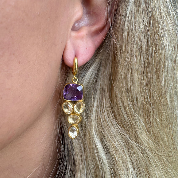 Silver - Amethyst and Citrine  Earrings